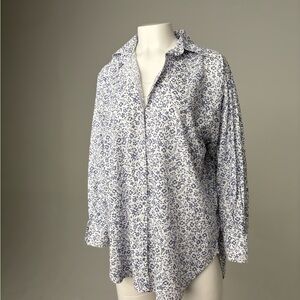 Floral Button Down Shirt - Blue and White